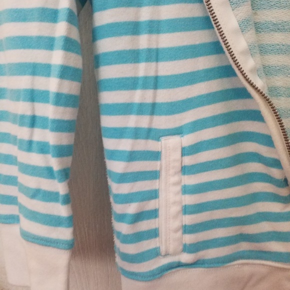 Hollister Jacket Hoodie Size Small Terry zip Pockets Blue/White Stripe - Picture 4 of 6